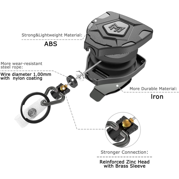 Kraftig indragbar nyckelring med bältesklämma, utdragbar ID-bricka, infällbar märkeshållare med 31,5 stållina och nyckelring, 9,0 oz, 2-pack