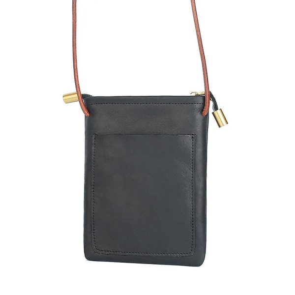 8862 Tyylikäs lehmännahkainen vetoketjullinen puhelinkorttitasku pystysuora naisten crossbody-laukku Black