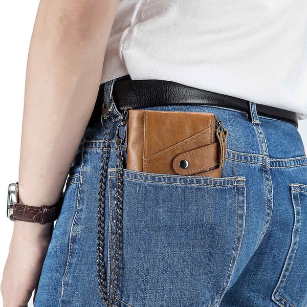 Retro Top-Layer Ko Læderpung RFID Blokerende Kortopbevaringspose Brown