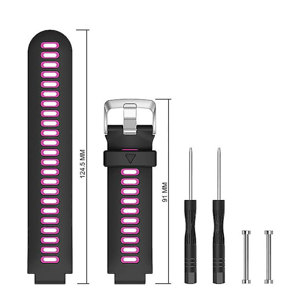 22mm Silikonklockarmband för Garmin Forerunner 235/230/620/630/220/735/735XT, Silver Spänne Black  Rose