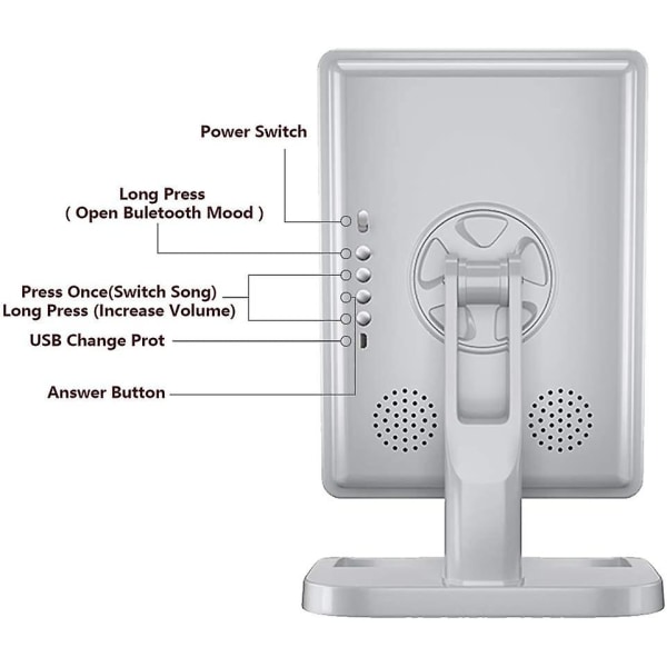 Sminkspegel med lampor Bluetooth upplyst sminkspegel Pekskärm Trådlös ljudhögtalare Dimbar ljus avtagbar 10x förstoring Uppladdningsbar White