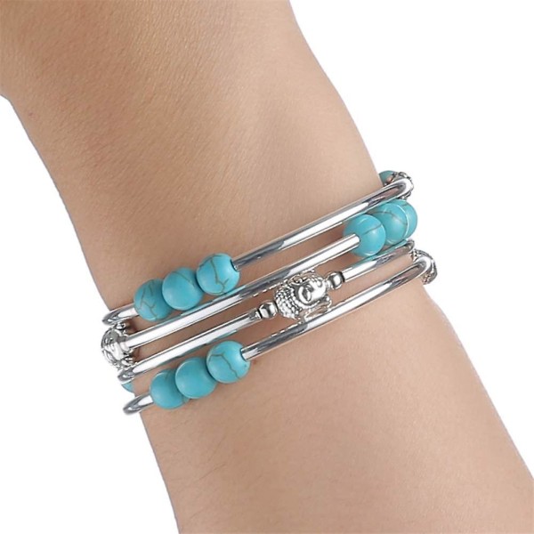 Perlebesatt Chakra Armring Turkis Armbånd - Mote Smykker Wrap Armbånd Med Tykt Sølvmetall Og Mala Perler, Bursdagsgaver Til Kvinner