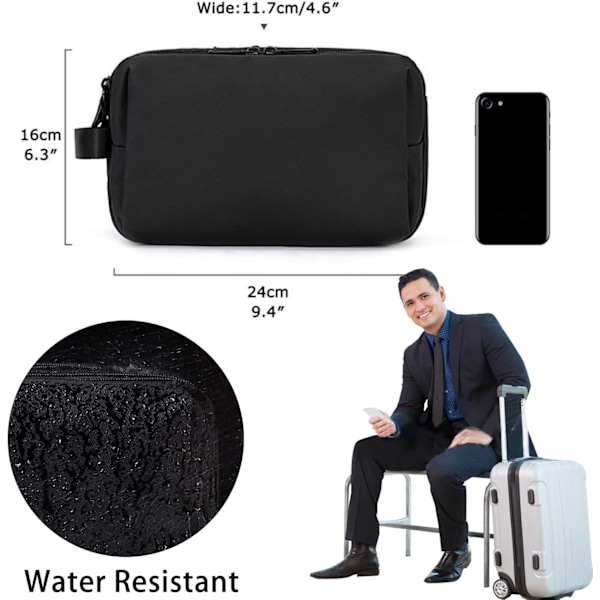 Toalettsats för Män, Vattentät Stor Tvålväsk Shaving Dopp Kit, Vattentät Kosmetisk Black