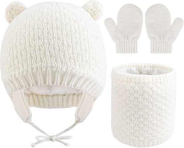 Barn Vinter Varma Mössa Halsduk Vantar Set, 3 I 1 Tjock Fleece Termisk Present