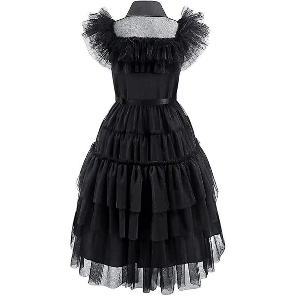 Wednesday Addams Kostyme For Jenter Barn Halloween Kostymer Kjole Med Parykk Og Sokker Familie Kostyme 140cm