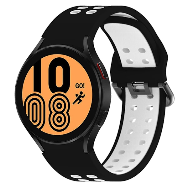 20mm silikoninen ranneke Samsung Galaxy Watch 5 40mm/44mm/5 Pro 45mm -kelloon kaksoisreikäsoljella Black    White
