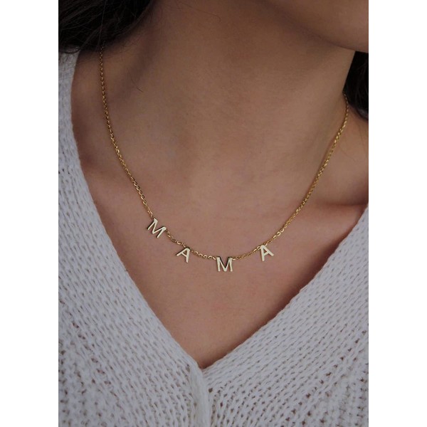 Halsbandspresenter till mamma Sterling Silver Personligt halsband 18k guld Mama bokstavshänge