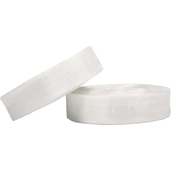 1 tomme hvitt organzabånd for gaveinnpakning, 100 yards håndverk tyll chiffonbånd for bryllup, gaveinnpakning, høytidsdekorasjon, sløyfeproduksjon, krans