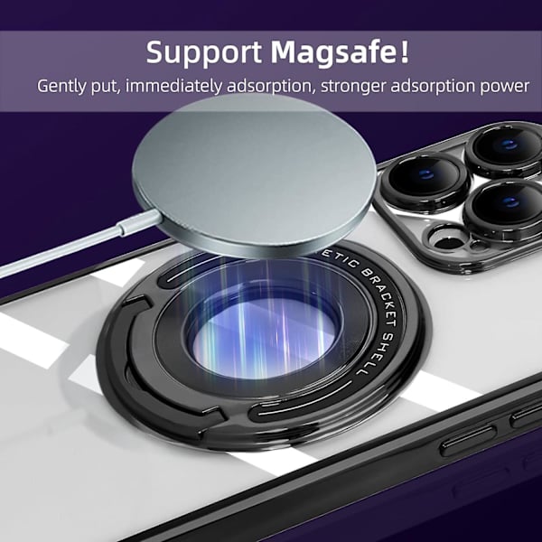 Kompatibel för iPhone 14 Pro Max Skal med Klar Lyxpläterad Magnetisk Passform för Magsafe Skal med Kickstand Hållare för TPU Smalt Stötsäkert Fullt