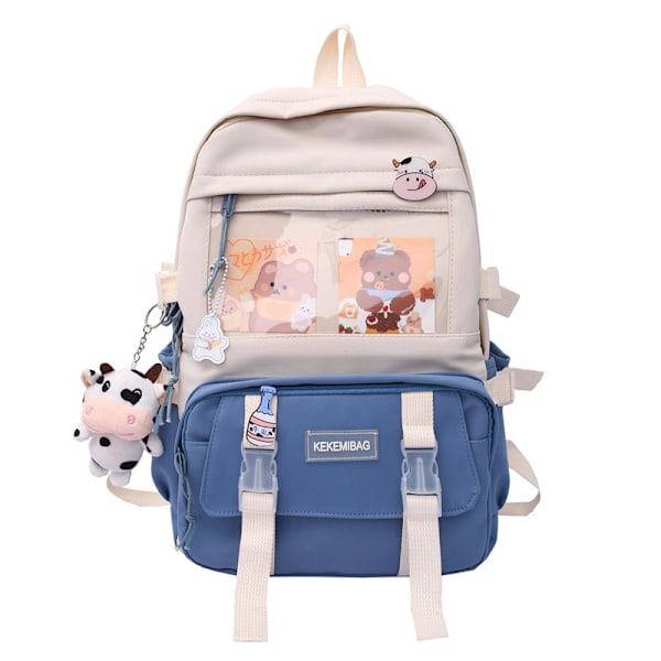 Kawaii Ryggsäck med söta stifttillbehör Plyschhänge Kawaii Skolryggsäck Söt Estetisk Ryggsäck blå