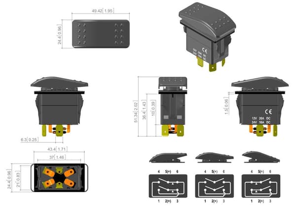 Motor Polaritet Revers Reverserende Vippebryter Kontroll DPDT DC 12V eller 24V