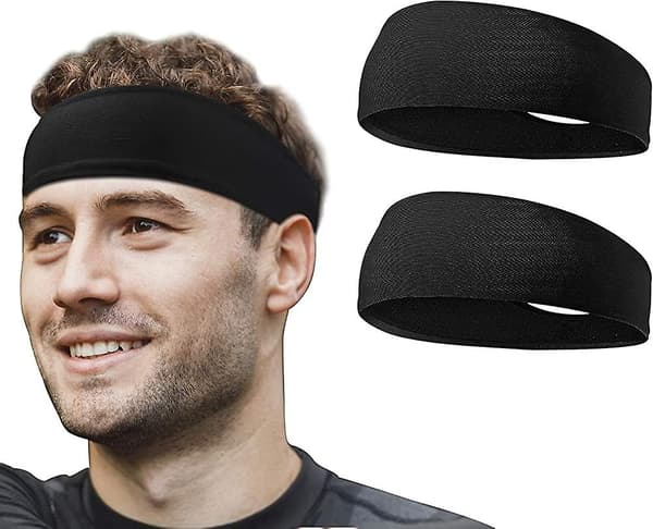 2 st elastiska sportpannband för män/kvinnor -acsergery med inre greppremsa för att hålla present