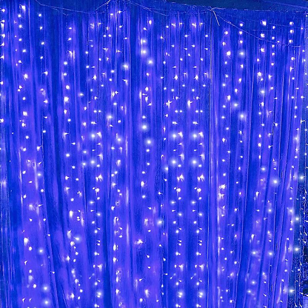 Led fönstergardin ljusslinga, inomhus utomhus bröllopsfest dekoration Blue 5*0.4