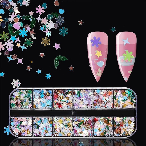 Färgade paljetter Nails Art, Glitters Thin Paillette Flakes Stickers, Christmas Nail Decals Style 6