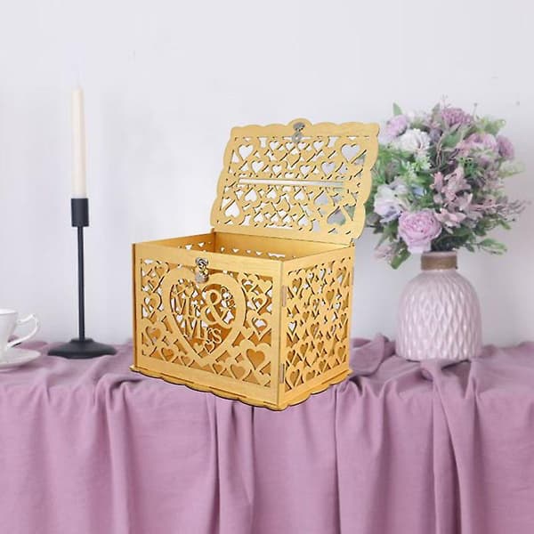 Gullfarget Tre Bryllupskortboks Gaveesker For Bryllup, Mottakelse, Bursdag, Babyshower