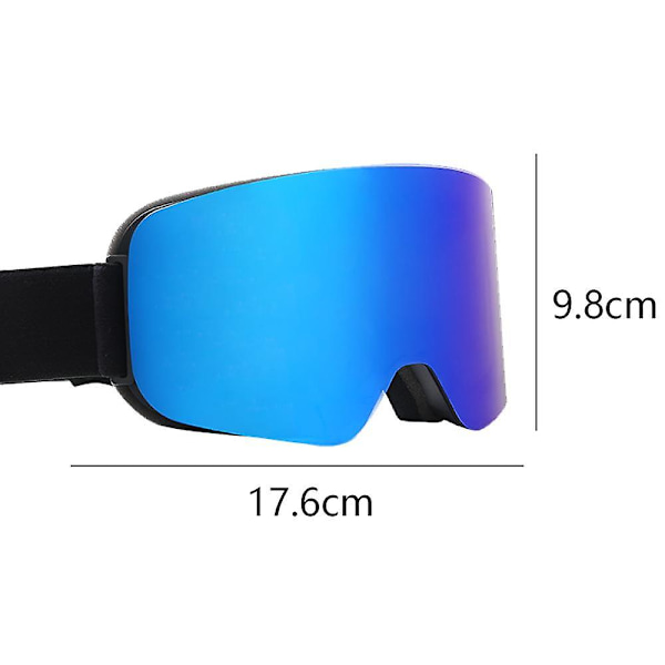 Hiihtolasit, sylinterimäiset huurtumista estävät lumilasit, UV-suojatut hiihtolasit miehille ja naisille Black frame full blue film