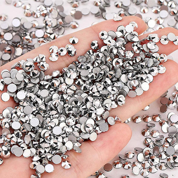 Platt bakre nagelkristaller, glas kristall strass för hantverk naglar dansdräkter mine silver
