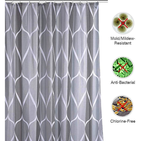 Bruseforhæng, vandtæt og skimmelsikkert polyester badeforhæng til badeværelse eller badekar med 12 rustfrie kroge, 180x180cm