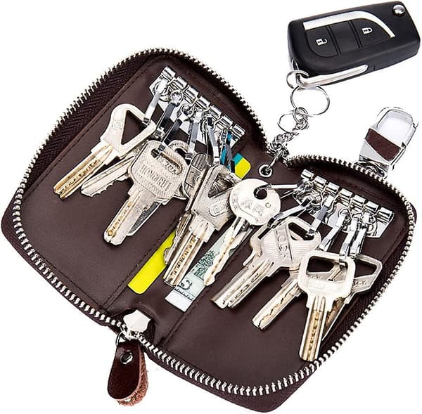 Nyckelring i läder, unisex, stor plånbok, nyckelring, Acsergery-present