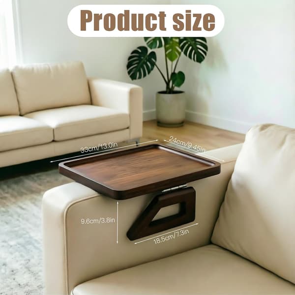 Sofabrett Armlener Tre 33x24cm, Sofabrett Armlene Sammenleggbart, Sofabrett med Klemme, Sofahylle og Armlenebrett for Drikke, Snacks, Fjernkontroll (