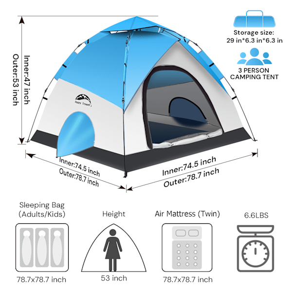 Campingtält 2/4 Personers Instant Familjetält Pop Up Tält för Camping Vattentätt Bärbart Vandring Läger Lätt Tält för Ryggsäcksturer Litet Tält