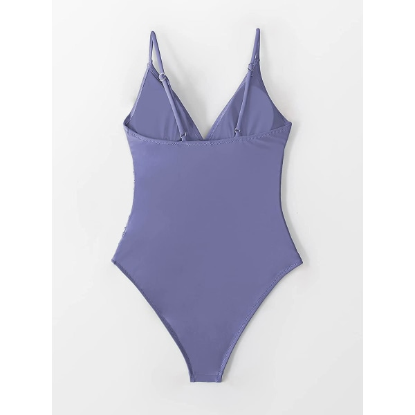 Dam baddräkt One Piece V-hals Magkontroll Ruched Front Low Back Baddräkt Purple S