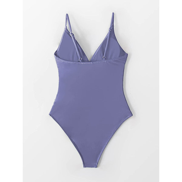 Dame Badedragt Heldragt V-hals Mavekontrol Rynket Front Lav Ryg Purple M