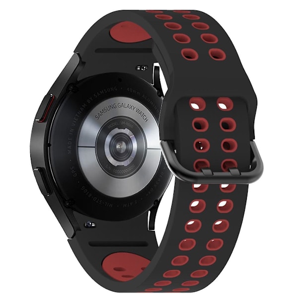 20mm silikoninen ranneke Samsung Galaxy Watch 5 40mm/44mm/5 Pro 45mm -kelloon kaksoisreikäsoljella Black    Red