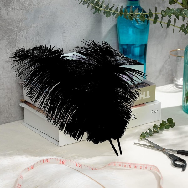 20 st naturliga svarta strutsfjädrar plymer 8-10 tum (20-25 cm) Bulk för gör-det-själv Halloween-dekorationer, bröllopsfester, Gatsby-dekorationer