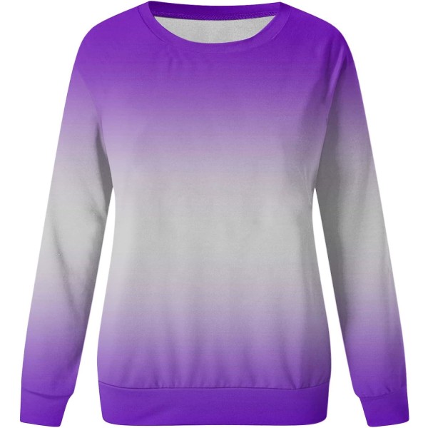 Dam med rund hals, färgblock/solid sweatshirts Toppar Långärmad Casual Pullover Söt lättvikts lösa toppar m6 purple XX Large