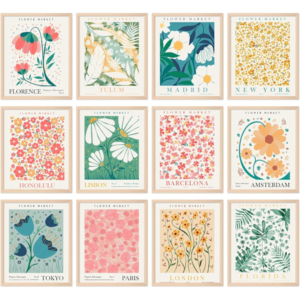12 kpl Kukkatori Seinätaideprinttejä 20x25cm Kasvitieteellinen Huoneen Sisustus Esteettinen Matisse Juliste Sisustus Kukka Piirustus Julisteet