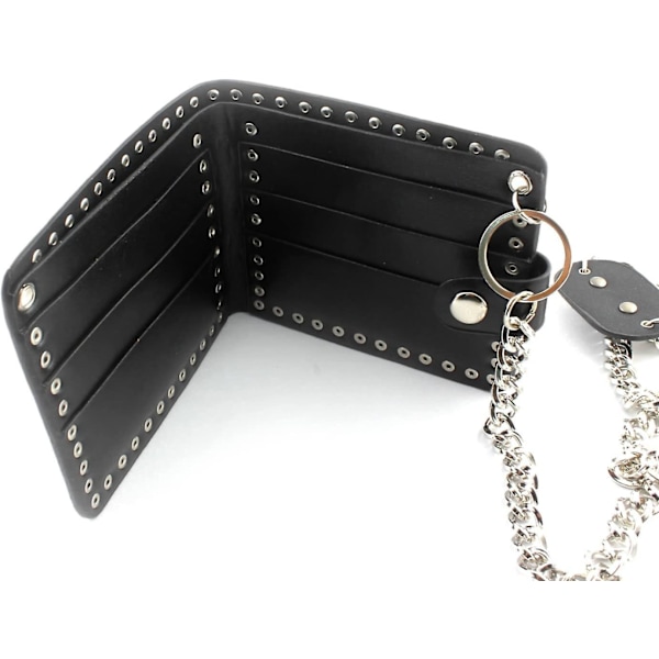 Herrar Skull Biker Punk Spikad Läderplånbok med Jeans Lång Nyckelring