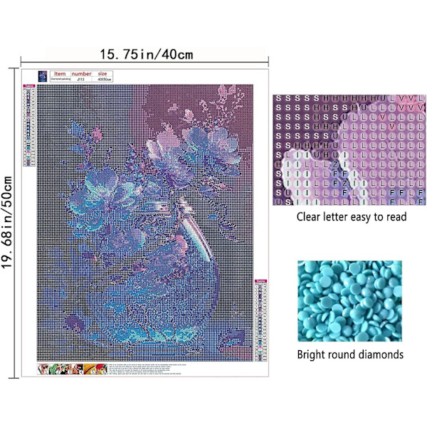 DIY 5D Diamantmålning Kit för Vuxna Diamantkonst Lila Blommor Diamantmålning Full Borr Kristall Strass Broderi Hantverk Kit för Hemvägg