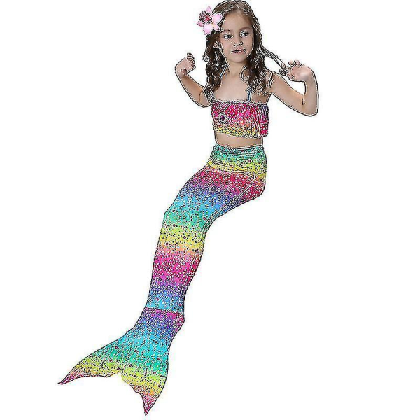 Badkläder för barn för flickor Mermaid Tail Set Rollspelskostymer Simdräkter Rainbow 10-11year