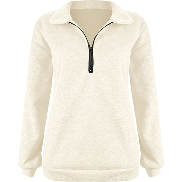 Dame Oversized Halvzip Trøje med Lange Ærmer - Efterårssweatshirt - Kvartzip Trendy Hoodie Outfits til Teenagere m0 beige Large