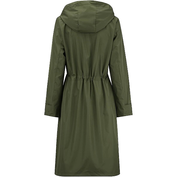 Dame Lang Vandtæt Jakke med Hætte Letvægts Regnfrakke Vindjakke Udendørs Trenchcoat Green M