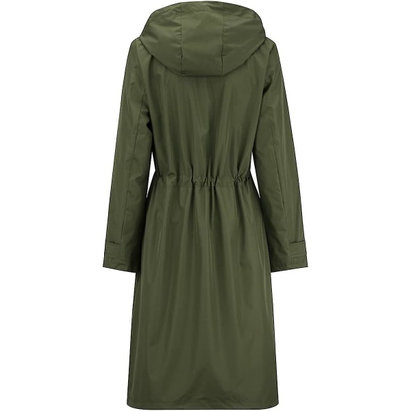 Lang, vanntett jakke for kvinner med hette, lett regnfrakk, vindjakke, utendørs trenchcoat Green 3XL