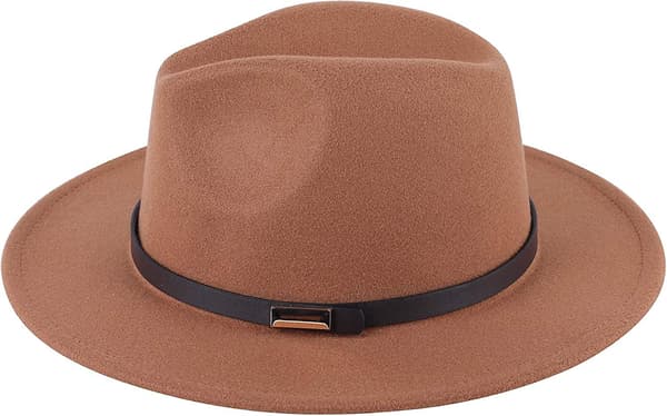Dam Retro Bred Brätte Floppy Panama Hatt Bälte Spänne Ull Fedora Hatt Brown