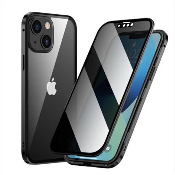 Sekretess Magnetisk metall stötfångare Anti-kikar case kompatibel med Iphone 15 Pro, dubbelsidigt härdat glas cover Black For iPhone 15 Pro