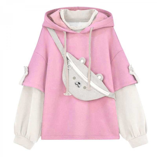 Kvinnors Harajuku Aesthetic Bear Anime Hoodie Koreansk Kawaii Rund Hals Streetwear Kpop Höst och Vinter Kläder Toppar beig Pink 2XL