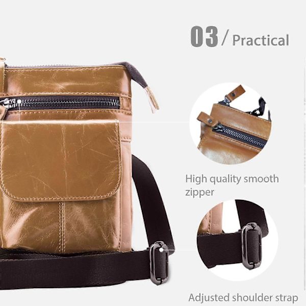 Lille Crossbody Taske Fanny Pack, Herre Crossbody Taske Skuldertaske Bæltetaske, Læder Messenger Taske til Telefon, Klatring, Jogging, Vandring, Rejser, Grå Bl