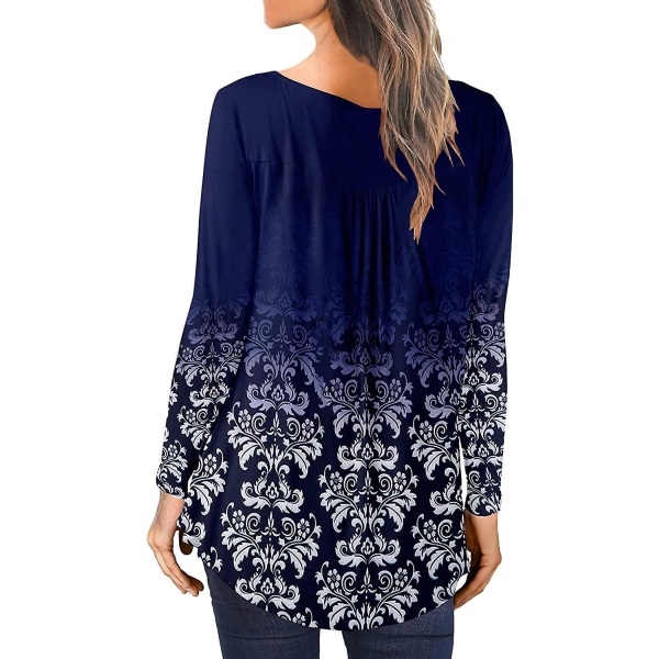 Dame Tunika Topper Ensfarget Plissert V-hals Knapper Bluse Blomstertrykte Damer White 2XL
