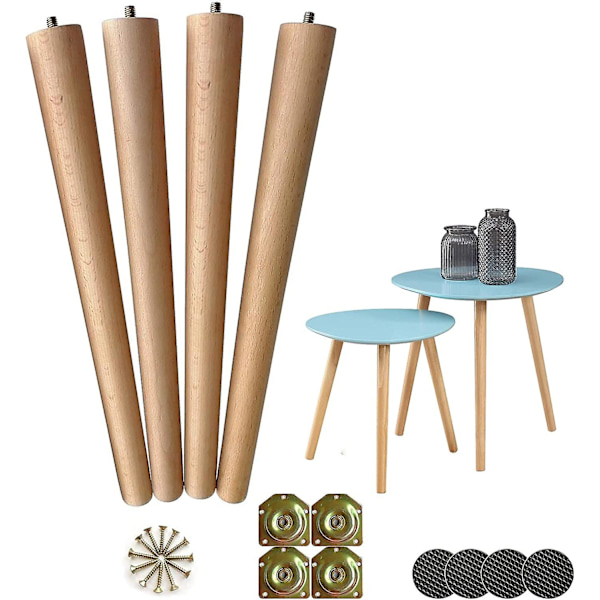 12 tommer møbelben, runde massive træbordsben, midt århundredes moderne erstatningsben perfekte til Ikea bord, sofa, seng, sofabord bensæt Nature Beech 12*2.375*1.625 inches