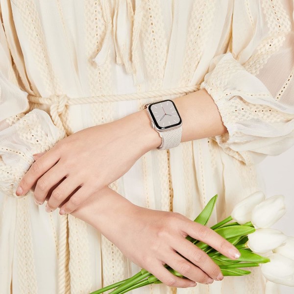 Flätad rem kompatibel med Apple Watch 38 mm 40 mm 41 mm, Elastisk Solo Loop Nylon för Apple Watch Series 8/7/6/SE/5/4/3/2/1/SE beige Pink 42 mm 44 mm 45 mm 49 mm