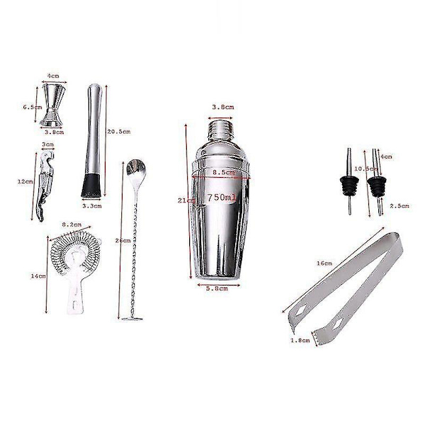 Isøkker til bar 10 Dele Cocktail Shaker Sæt 750ml Kit Bartender Sæt Shakers Rustfrit Stål Værktøj Andre Barværktøjer