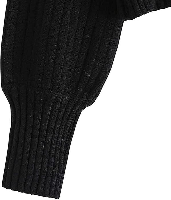 Mock Neck Langermet Ribbestrikket Basic Crop Pullover Genser Dame Svart