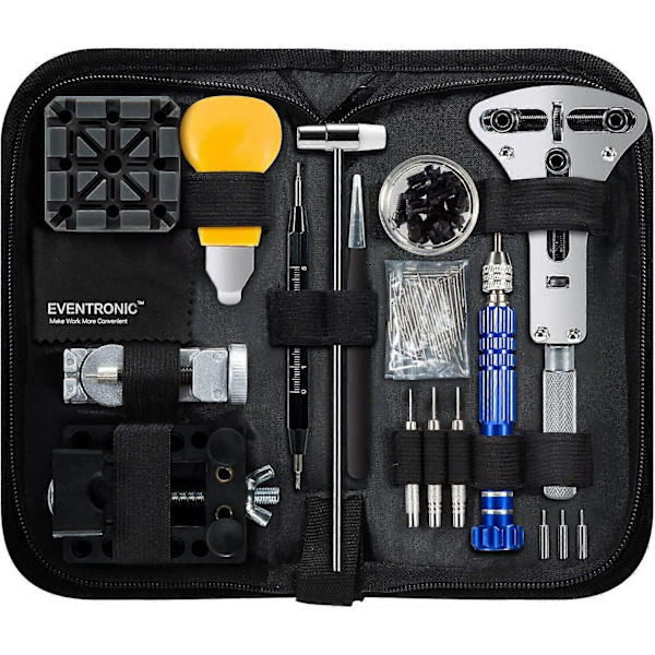112-dels Urmakarkit Eventronic Professionell Fjäderstavsverktygssats Armband Länk Stift Verktygssats med Bärväska Black Classic Style