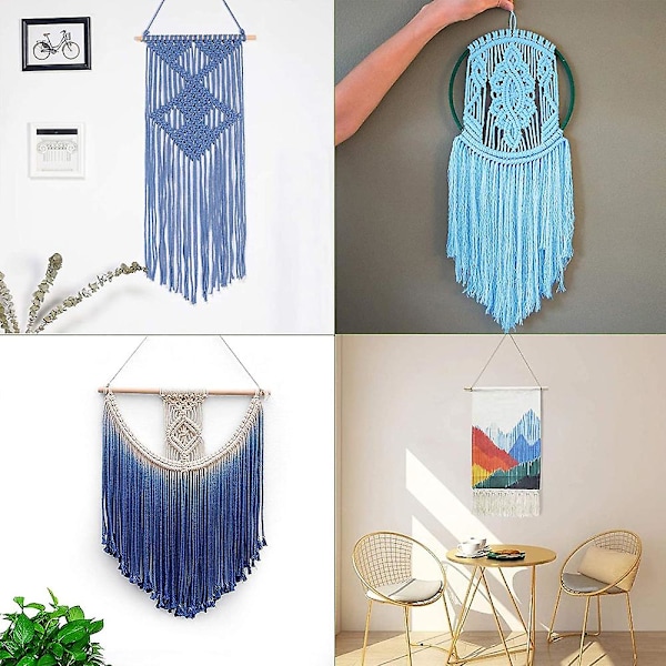 4mm*109 yards Snor, Bomuldssnor Farvet Enkeltrådet Snoet Snor Til DIY Håndværk Vægophæng, Planteophæng Light blue