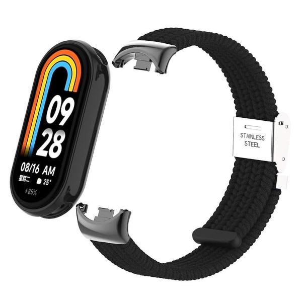 För Xiaomi Smart Band 8 flätat nylon watch Justerbart spänne elastiskt band Black