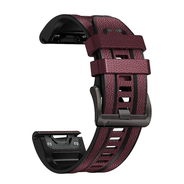 26 mm:n vaihtoranneke Garmin Fenix 7X -kelloon, pikakiinnitteinen nahkapäällysteinen silikoniranneke Wine Red